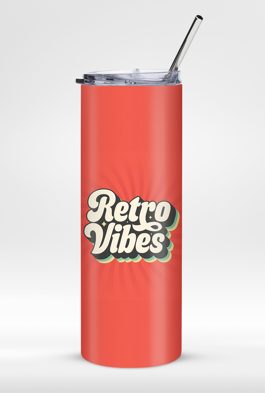 "Retro Vibes" 20oz Stainless Steel Tumbler – Includes Reusable Steel Straw